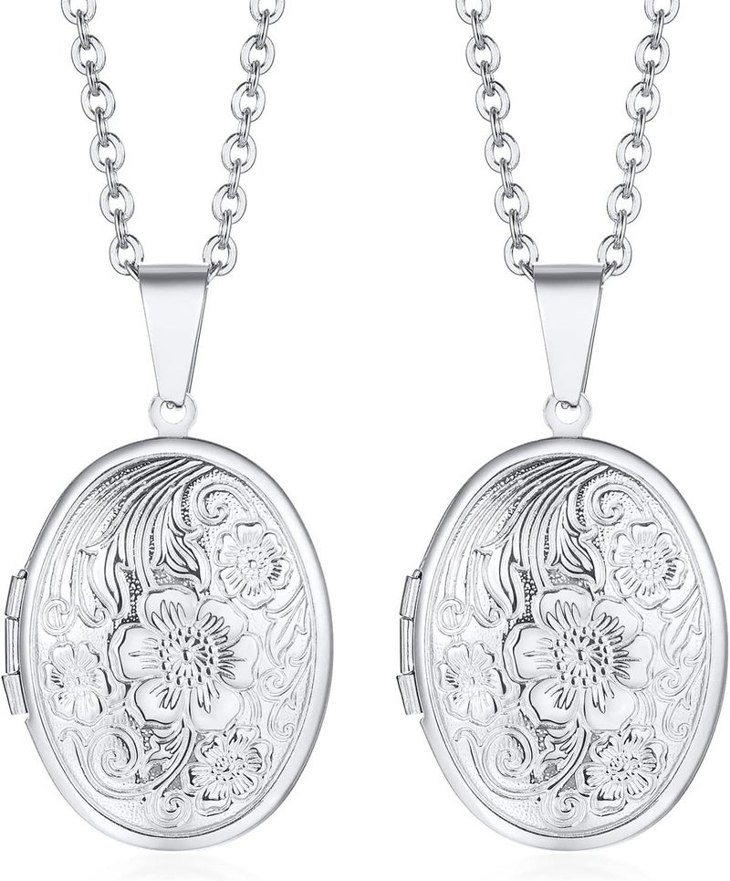 Weenkeey 2 Pcs Locket Necklace that Holds Pictures Stainless Steel Locket Pendant Necklace Memory Photo Pendant Necklace for Women Girls - Image 1